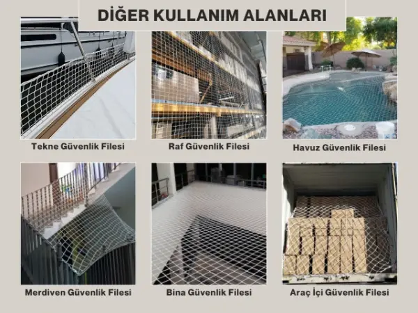 Balkon Güvenlik Filesi - 5 cm Gözenekli - 6 mm İp Kalınlığı - Kare Desen - Beyaz - Görsel 6
