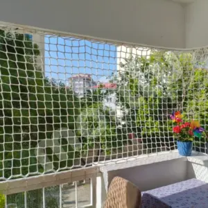 Balkon Güvenlik Filesi - 5 cm Gözenekli - 6 mm İp Kalınlığı - Kare Desen - Beyaz