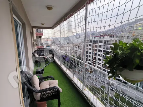 Balkon Güvenlik Filesi - 10 cm Gözenekli - Kare Desen - Beyaz